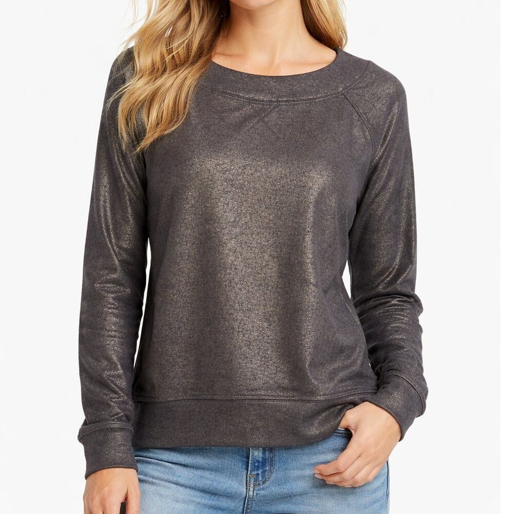 Armani Exchange Metallic Black Top Women’s Size Medium Side Zip Detail